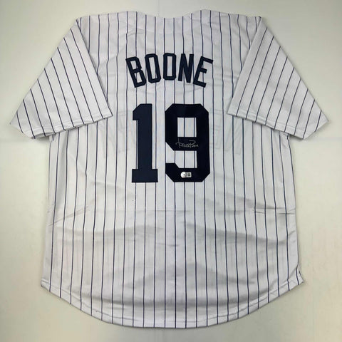 Autographed/Signed Aaron Boone New York Pinstripe Baseball Jersey Beckett COA