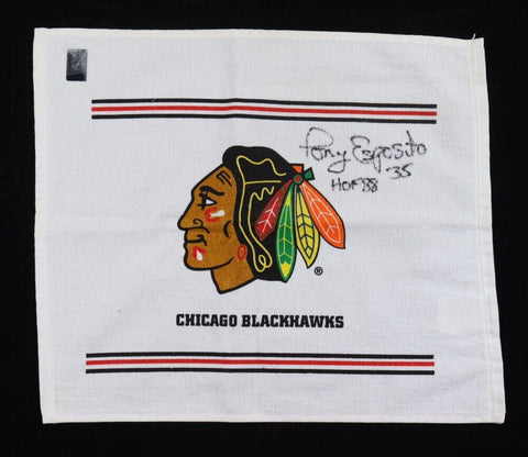 Tony Esposito Signed Rally Towel Inscribed HOF 88 (JSA) Chicago Blackhawk Goalie