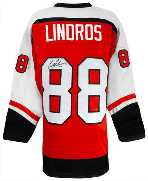 Eric Lindros (FLYERS) Signed Orange Custom Hockey Jersey - (SCHWARTZ COA)