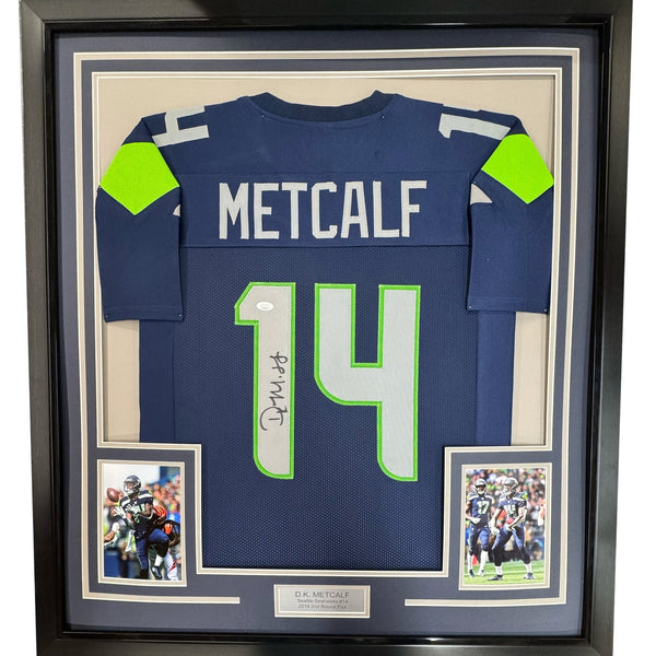 FRAMED Signed DK D.K. METCALF 35x39 Seattle Blue Jersey JSA COA Auto