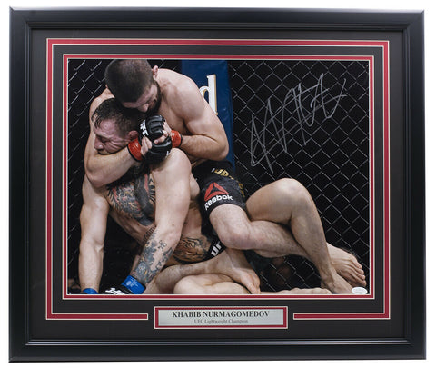 Khabib Nurmagomedov Signed Framed 16x20 UFC Choke Photo Vs Conor McGregor JSA