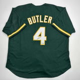 Autographed/Signed Lawrence Butler Oakland Green Baseball Jersey Beckett BAS COA