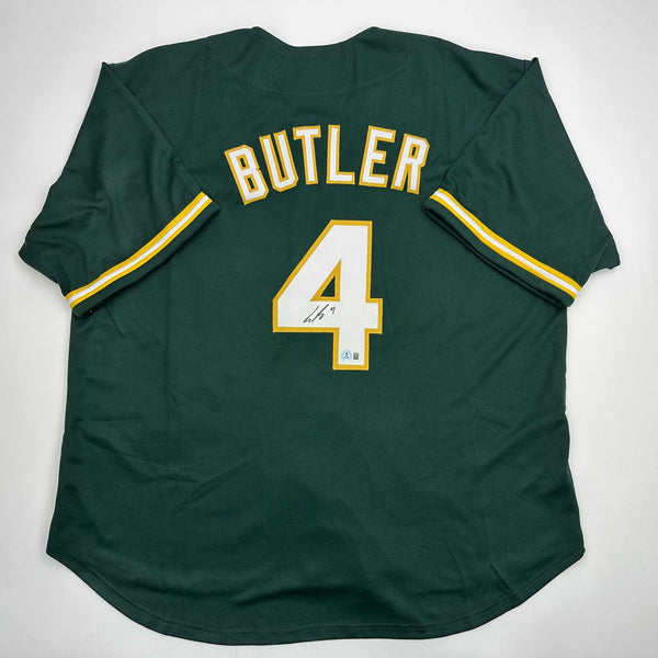 Autographed/Signed Lawrence Butler Oakland Green Baseball Jersey Beckett BAS COA
