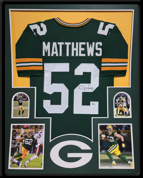 FRAMED GREEN BAY PACKERS CLAY MATTHEWS AUTOGRAPHED SIGNED JERSEY BECKETT COA