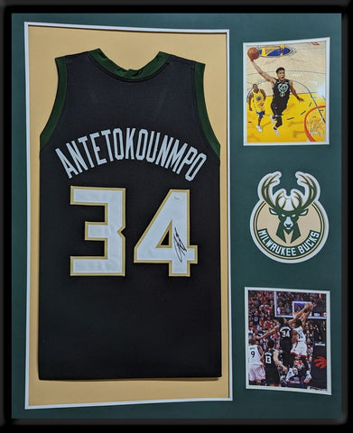 FRAMED MILWAUKEE BUCKS GIANNIS ANTETOKOUNMPO AUTOGRAPHED SIGNED JERSEY JSA COA
