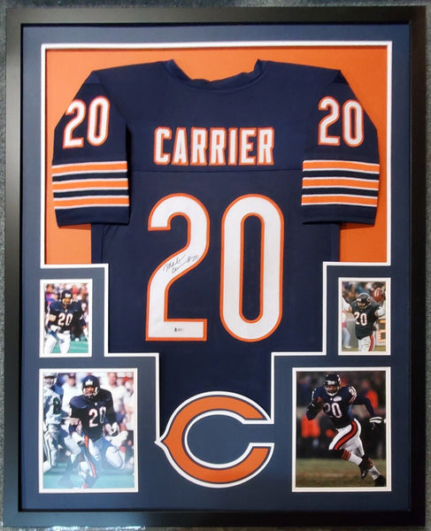 FRAMED CHICAGO BEARS MARK CARRIER AUTOGRAPHED SIGNED JERSEY BECKETT COA