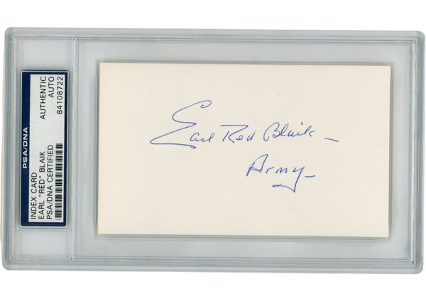 Earl Red Blaik Autographed/Signed Army Cadets Index Card Slabbed PSA 54933