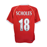 Paul Scholes Signed Manchester Utd Home Soccer Jersey #18 with Beckett Witness