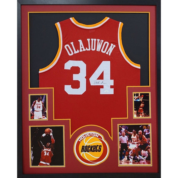Hakeem Olajuwon Autographed Signed Framed Houston Rockets 4P Jersey JSA
