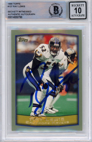 Ray Lewis Autographed/Signed 1999 Topps #137 Trading Card Beckett Slab 39220