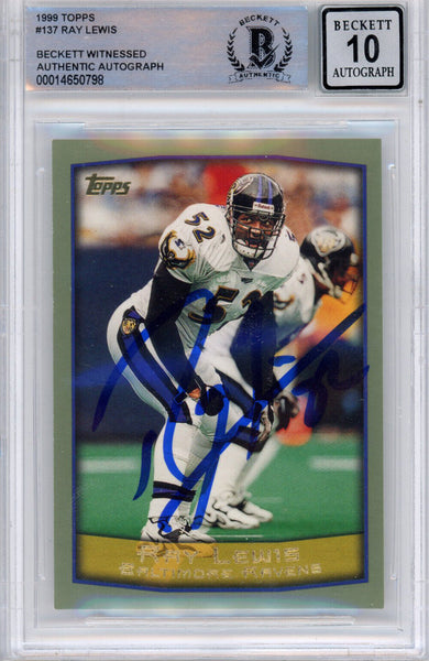 Ray Lewis Autographed/Signed 1999 Topps #137 Trading Card Beckett Slab 39220