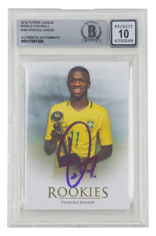 Vinicius Jr Signed 2018 Futera Unique World #100 Rookies Card - BGS 10