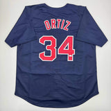 Autographed/Signed David Ortiz Boston Blue Baseball Jersey JSA COA
