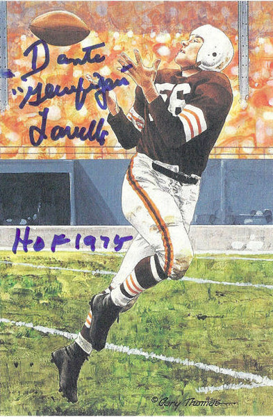 Dante Lavelli Autographed Browns Goal Line Art Card Blue HOF & Gluefinger 12089
