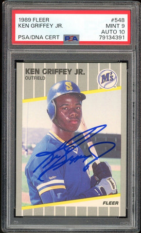 1989 Fleer #548 Ken Griffey Jr. RC Rookie On Card PSA 9/10 Auto MINT