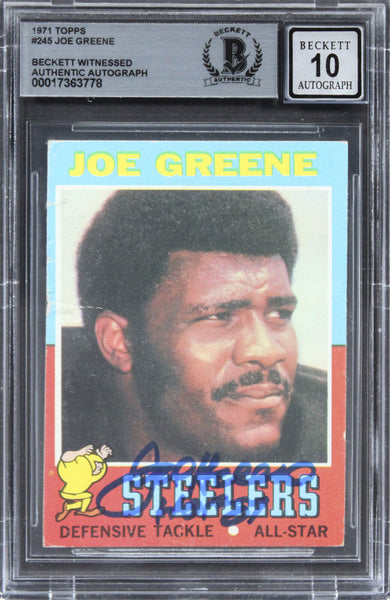 Steelers Joe Greene Authentic Signed 1971 Topps #245 Card Auto 10 BAS Slab 14