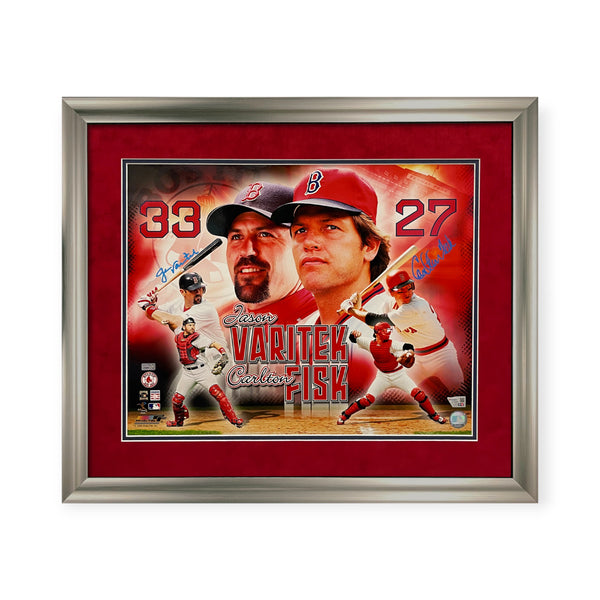 Jason Varitek & Carlton Fisk Signed Autographed 16x20 Photo Framed to 23x27
