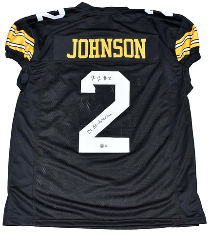 KALEB JOHNSON SIGNED IOWA HAWKEYES #2 BLACK GAME CUT JERSEY W/ 24 ALL-AMERICAN