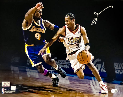 ALLEN IVERSON AUTOGRAPHED 16X20 PHOTO 76ERS WITH KOBE BRYANT BECKETT WITNESS