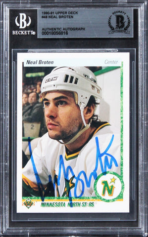 North Stars Neal Broten Authentic Signed 1990 Upper Deck #48 Card BAS Slabbed