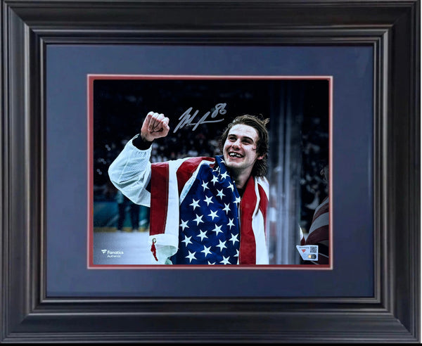 Jack Hughes Signed Team USA 8x10 Photo Framed Auto Fanatics COA NJ Devils