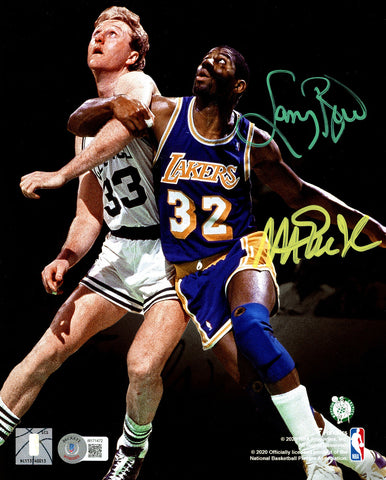 LARRY BIRD & MAGIC JOHNSON AUTOGRAPHED 8X10 PHOTO CELTICS & LAKERS BECKETT