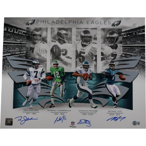 McNabb Cunningham Vick Jaworski Signed Philadelphia Eagles 16x20 Photo BAS 50168