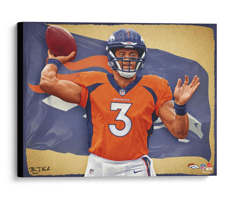 Russell Wilson Broncos 20x24 Canvas Giclee Print-by Artist Brian Konnick-LE 25