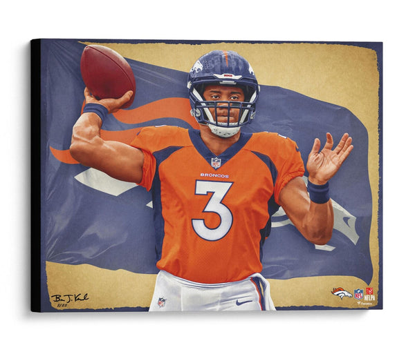 Russell Wilson Broncos 20x24 Canvas Giclee Print-by Artist Brian Konnick-LE 25