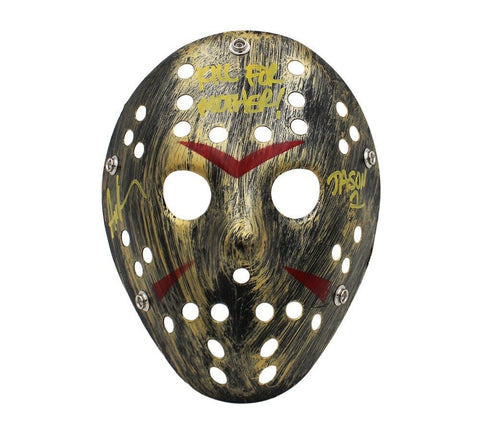 Ari Lehman Signed Friday the 13th Gold Costume Mask with 2 Inscriptions