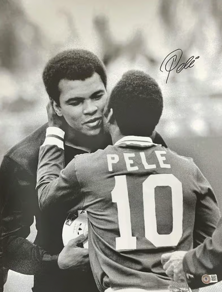 Pele Signed Iconic Muhammad Ali Soccer Print Size 8'' x 10'' with Beckett COA
