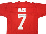 49ERS CHARVARIUS WARD AUTOGRAPHED SIGNED RED JERSEY BECKETT WITNESS 218750