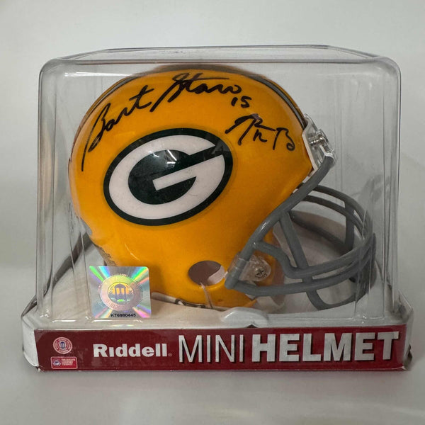 Autographed/Signed Bart Starr Aaron Rodgers Dual Mini Helmet Steiner S – Super Sports Center