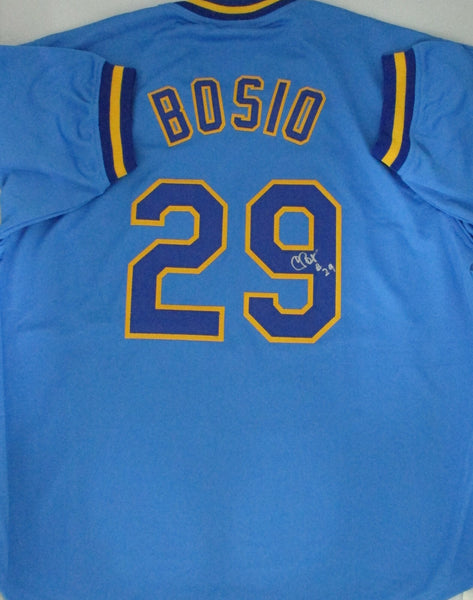 Brewers Pitcher CHRIS BOSIO Signed Custom Replica Milwaukee Blue Jersey 1986-192