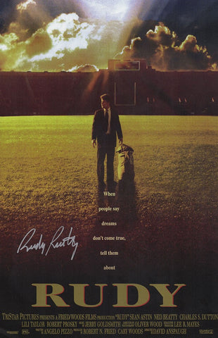 Rudy Ruettiger Signed Rudy 11x17 Movie Poster (In Silver) - (SCHWARTZ COA)