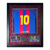 Lionel Messi & Ronaldinho Autographed Barcelona Shirt Framed to 32x40 Icons