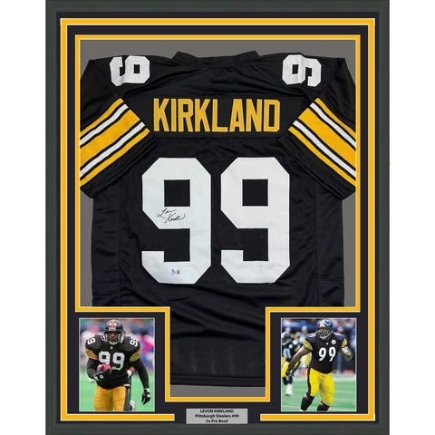 Framed Autographed/Signed Levon Kirkland 35x39 Pittsburgh Black Jersey BAS COA