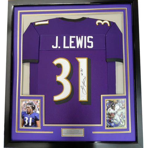FRAMED Signed JAMAL LEWIS 35x39 Baltimore Purple Jersey JSA COA Auto