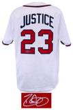 David Justice (BRAVES) Signed White Custom Baseball Jersey (SCHWARTZ SPORTS COA)