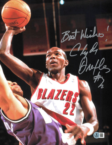 Clyde Drexler Autographed 11x14 Photo Trail Blazers Best Wishes Beckett SB30686