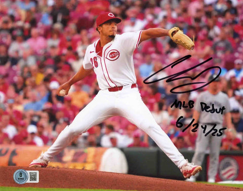 CHASE BURNS AUTOGRAPHED CINCINNATI REDS 8x10 PHOTO W/ MLB DEBUT 6/24/25