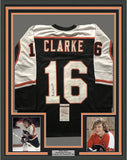 Framed Autographed/Signed Bob Bobby Clarke 35x39 Philadelphia Jersey JSA COA