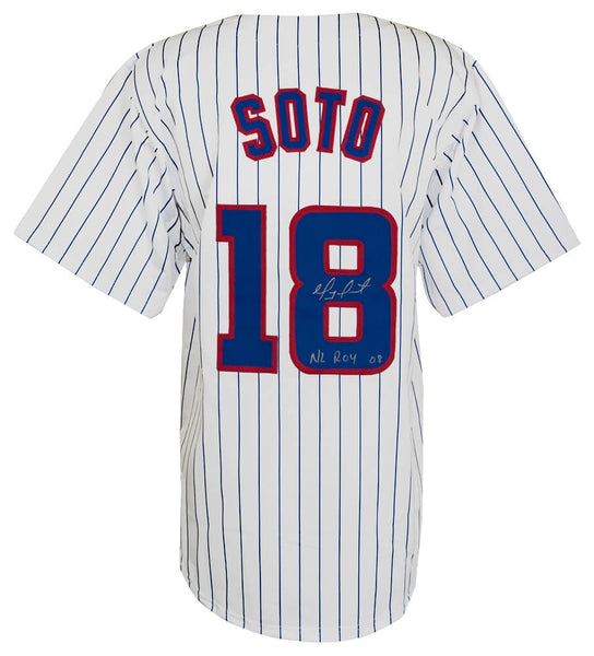 Geovany Soto Signed White Pinstripe Custom Baseball Jersey w/ROY -(SCHWARTZ COA)