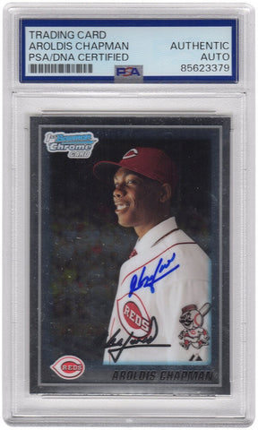 Aroldis Chapman Signed Reds 2010 Bowman Chrome Prospects Rookie Card #BCP10 -PSA
