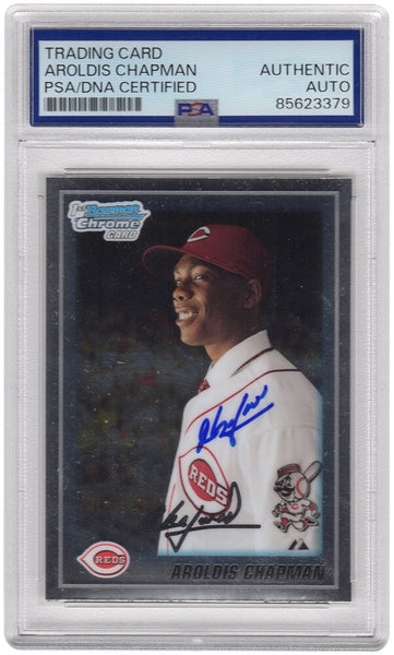 Aroldis Chapman Signed Reds 2010 Bowman Chrome Prospects Rookie Card #BCP10 -PSA