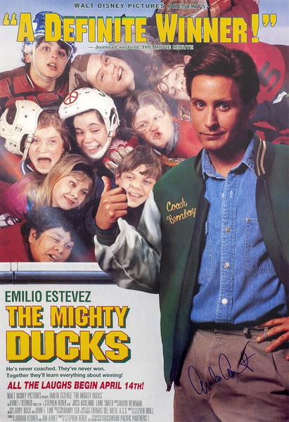 Emilio Estevez Signed The Mighty Ducks 27x40 Full Size Movie Poster - (SS COA)