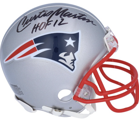 CURTIS MARTIN Autographed "HOF 12" New England Patriots Mini Helmet FANATICS