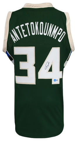 Giannis Antetokounmpo (BUCKS) Signed Green Custom Basketball Jersey -BECKETT COA