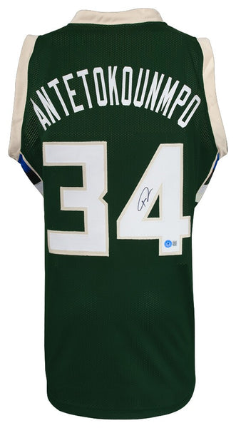 Giannis Antetokounmpo (BUCKS) Signed Green Custom Basketball Jersey -BECKETT COA