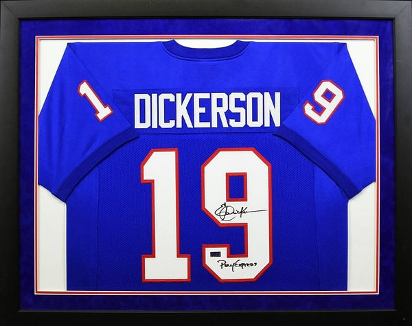 ERIC DICKERSON AUTOGRAPHED SMU MUSTANGS #19 FRAMED JERSEY W/ PONY EXPRESS